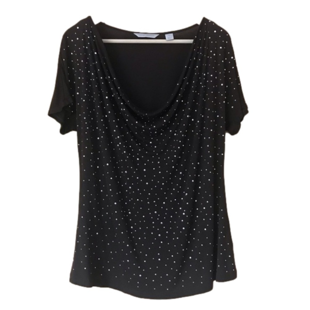 Laura Ashley bling studded drape neck top size L